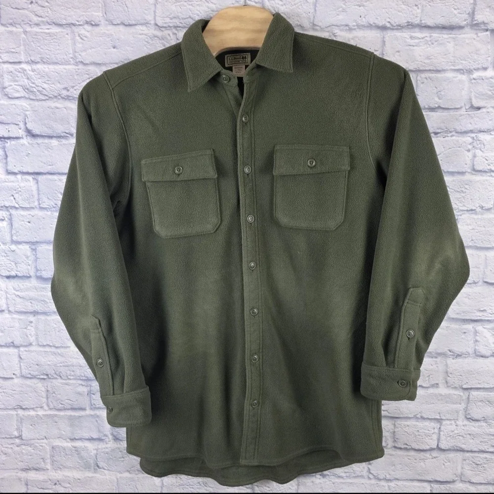 Lot 2 LL Bean Men Red Green Fleece Full Button Shirt Jacket‎ Sweater Large TALL